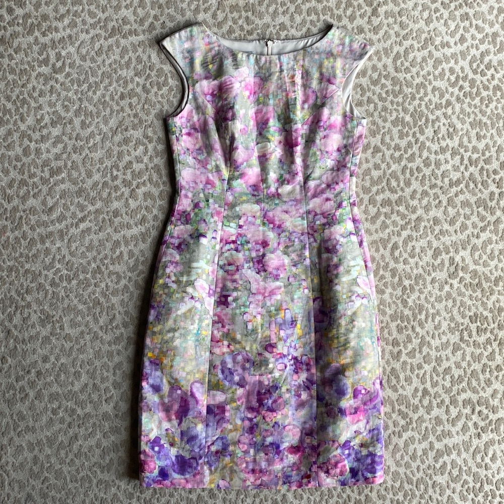 Kay Unger Abstract Floral Sleeveless Knee-Length Sheath Dress, size 4